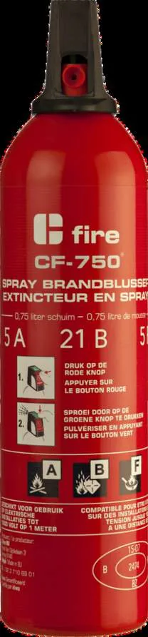 EcoForce CF-750 blusspray van 750 ml met etikettering van de brandklassen